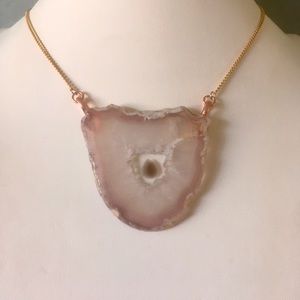 Handmade Grounding Agate Geode Slice Necklace w Suspended Smokey Quartz